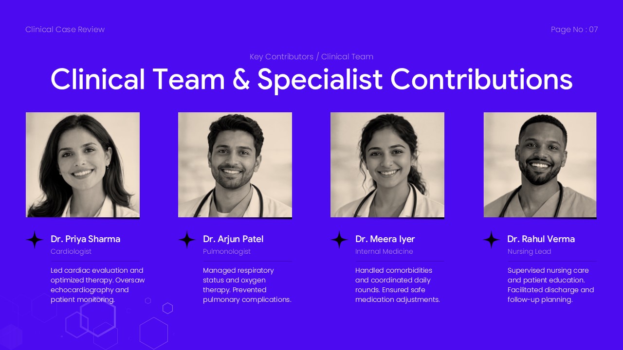 Clinical Case Review Template - Medical team showcase with professional headshots and specialist role descriptions