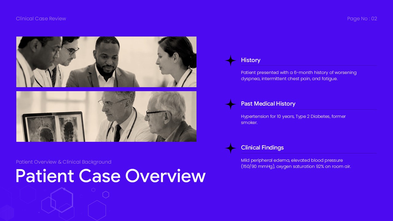 Clinical Case Review Template - Patient overview combining consultation photos with structured medical history sections