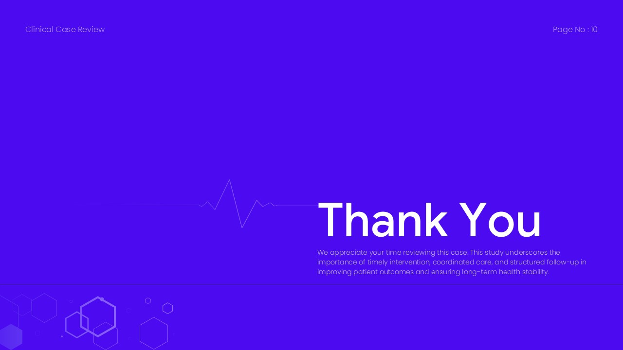 Clinical Case Review Template - Professional closing slide with geometric design elements and appreciation message