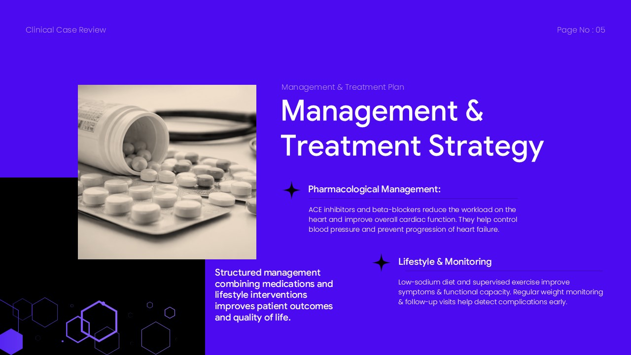 Clinical Case Review Template - Treatment plan presentation with medication imagery and management protocols