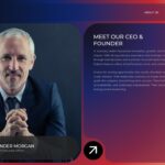 Company Overview Template - CEO founder slide featuring Alexander Morgan portrait and leadership biography