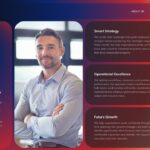 Company Overview Template - Expertise in action slide with professional headshot and strategy sections