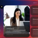 Company Overview Template - Performance success slide with professional woman and scalable solutions content