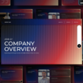 Company Overview Template - Complete presentation preview with blue-red gradient design and 11 professional slides