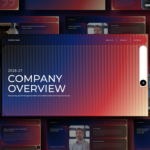 Company Overview Template - Complete presentation preview with blue-red gradient design and 11 professional slides
