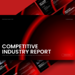 Competitive Industry Report Template - cover slide with black-to-red gradient, scattered thumbnails, white title text