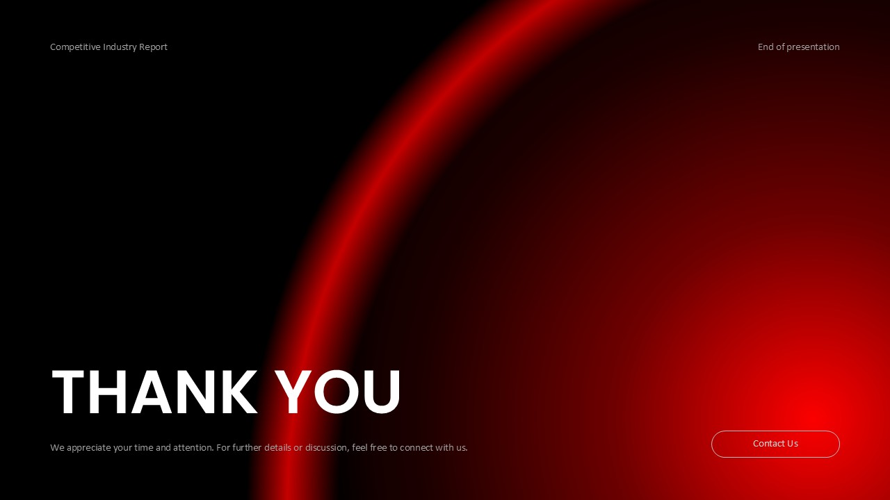 Competitive Industry Report Template - minimalist thank you slide with large white typography on gradient background