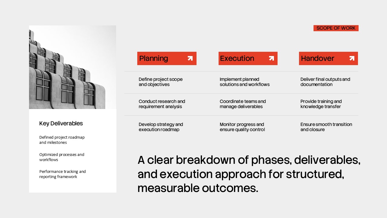 Construction Proposal Template - Scope of work slide to detail project phases and key deliverables clearly