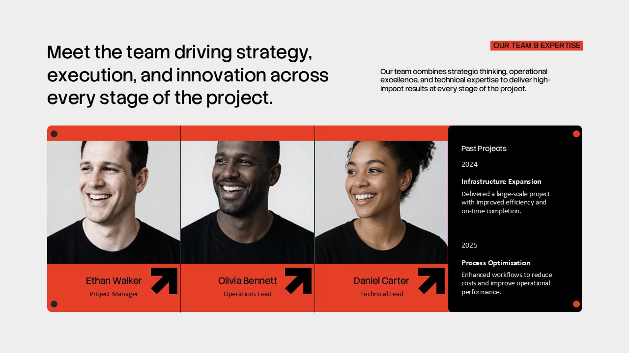 Construction Proposal Template - Team slide to showcase your project team and past construction experience