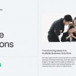 Corporate Annual Report Template - split layout with 'We Create Solutions' text and business team collaboration photo