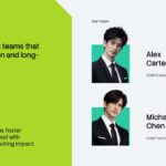 Corporate Annual Report Template - executive profiles with two leadership headshots and green photo backgrounds