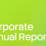 Corporate Annual Report Template - title slide with lime green background and minimalist white typography layout