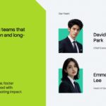 Corporate Annual Report Template - team slide with two executive headshots and green backgrounds behind photos