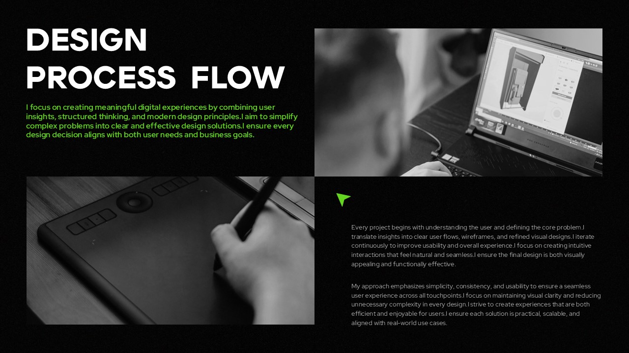 Creative Portfolio Process Template - Design methodology explanation with workflow imagery and structured approach