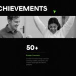Creative Portfolio Achievements Template - Quantified success metrics with celebratory imagery and bold statistics
