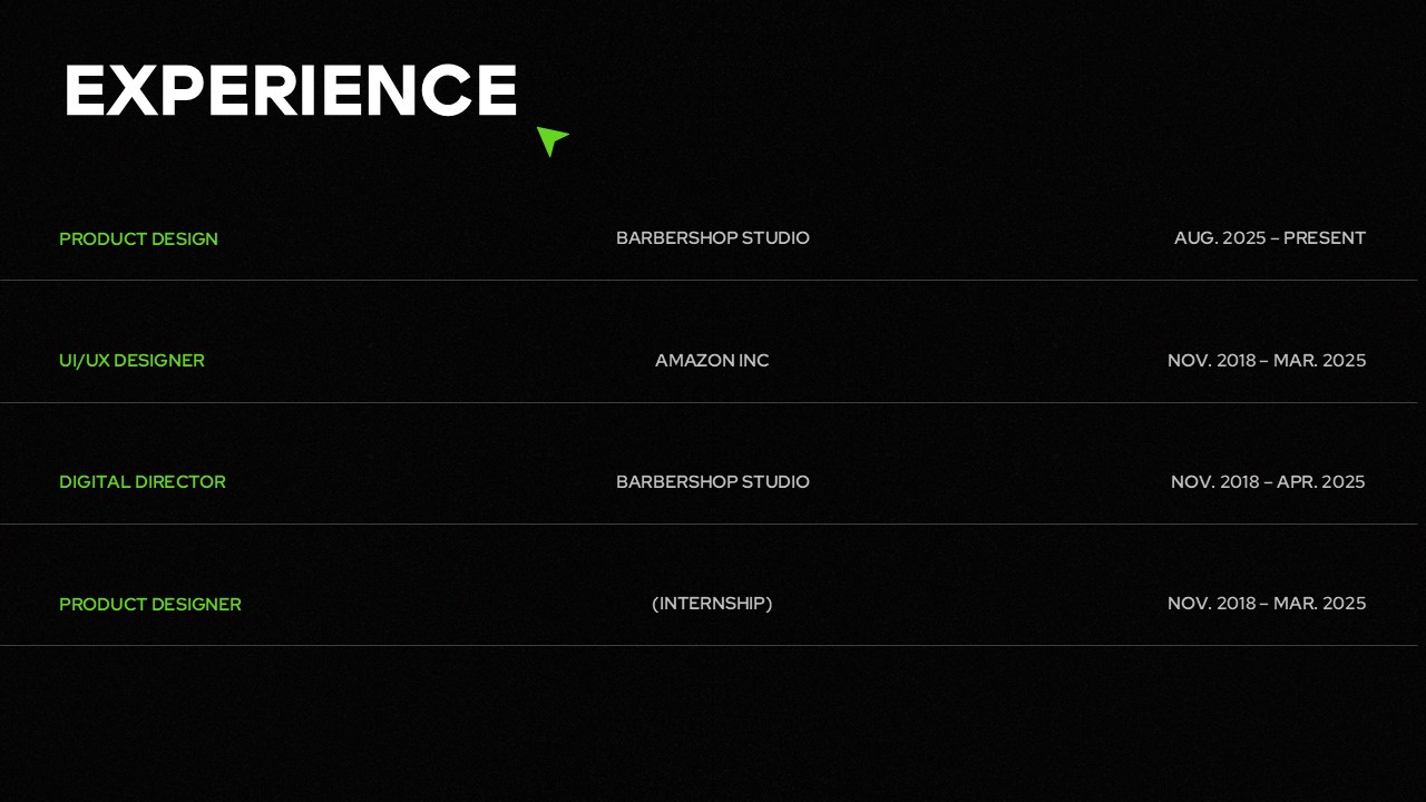 Creative Portfolio Experience Template - Career timeline showcasing progression through design roles and companies