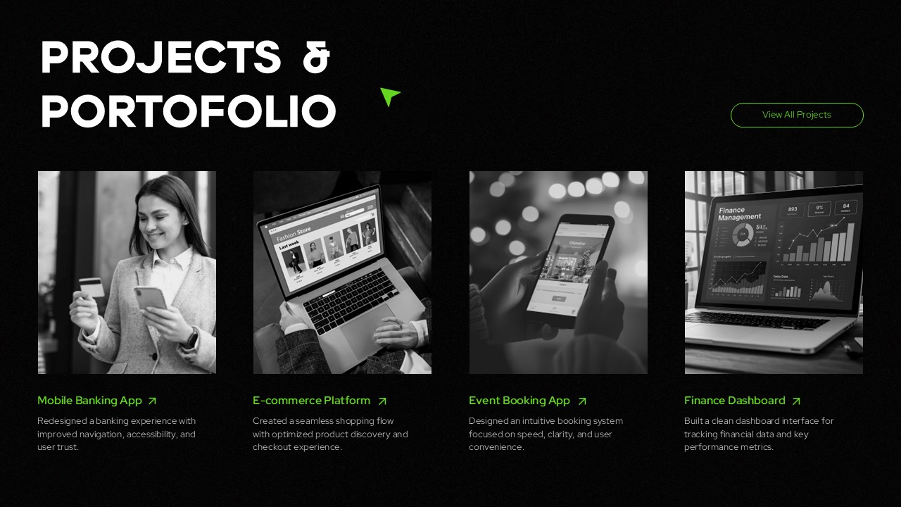 Creative Portfolio Projects Template - Gallery grid displaying four featured design projects with preview images
