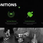 Creative Portfolio Awards Template - Four recognition categories with trophy imagery highlighting design excellence
