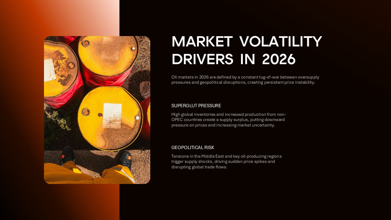 Crude Oil Dynamics slide explaining key factors driving oil price volatility and market instability