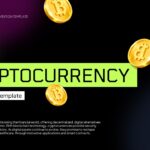 Cryptocurrency PowerPoint Template - Introduction slide with floating Bitcoin coins and gradient background