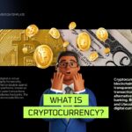 Cryptocurrency PPT Template - Definition slide explaining what cryptocurrency is with floating Bitcoin coins