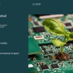 E-Waste Global Challenge - Dark teal slide with three action points alongside circuit board plant growth symbolism