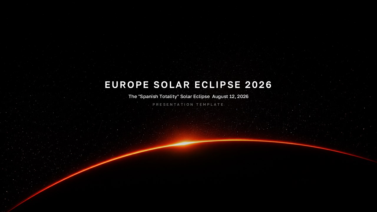 Europe Solar Eclipse 2026 Template - dramatic title slide with Earth's horizon and space background