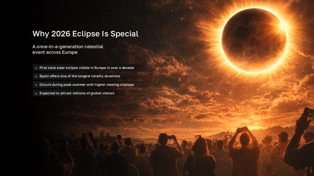 Europe Solar Eclipse 2026 Template - why 2026 eclipse is special slide with totality corona image
