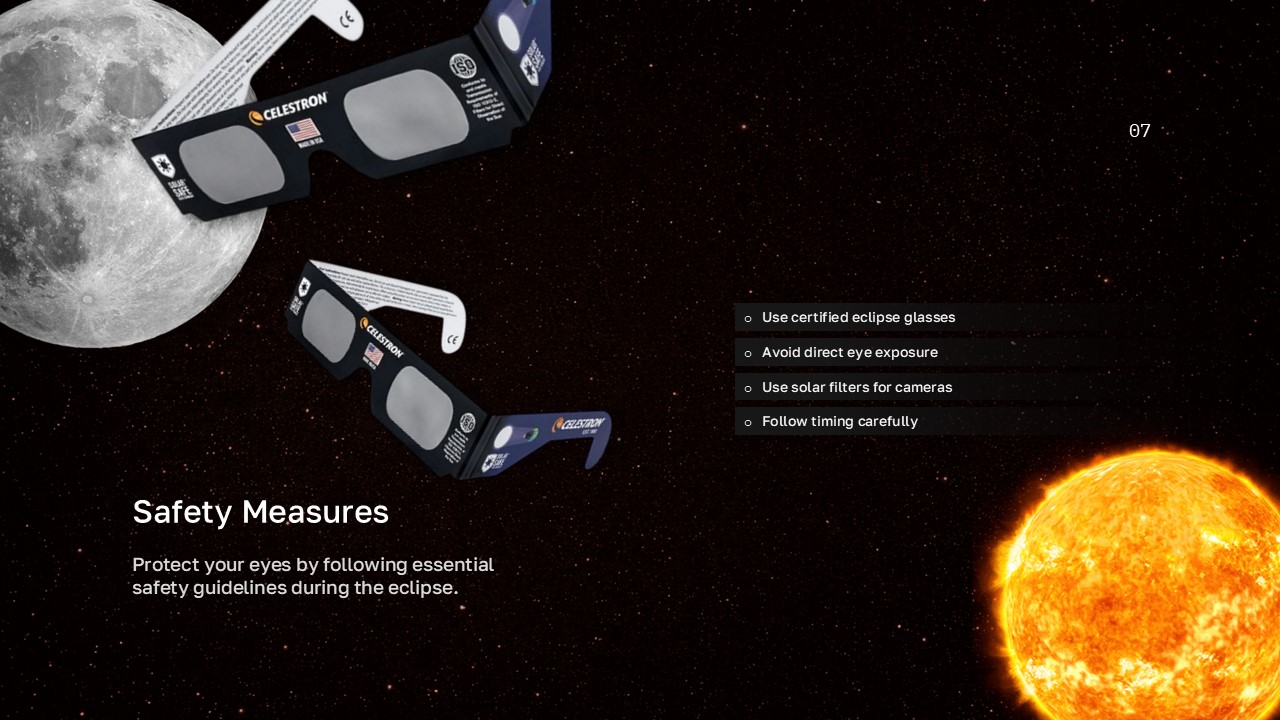 Europe Solar Eclipse 2026 Template - safety measures slide with certified eclipse glasses protection