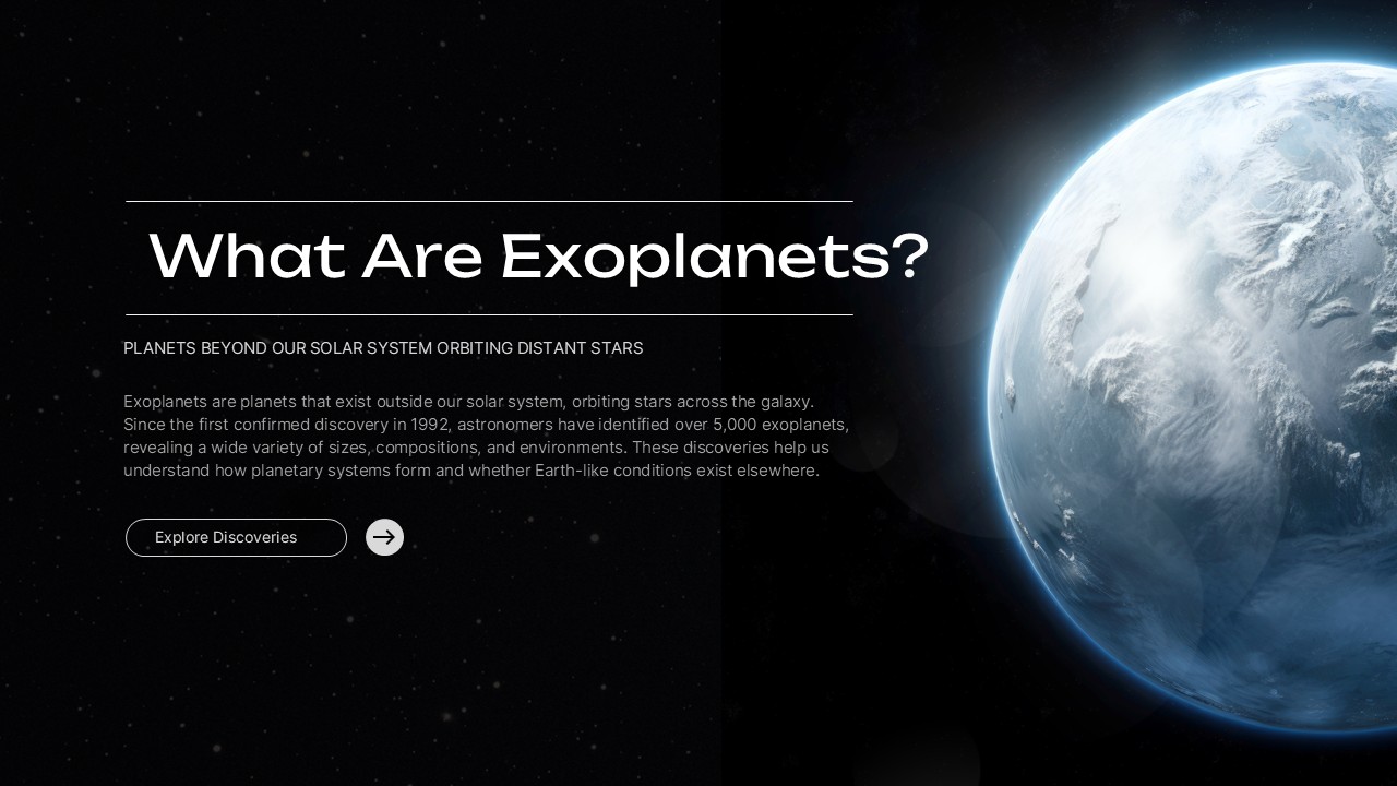 What Are Exoplanets slide with planet image and definition text