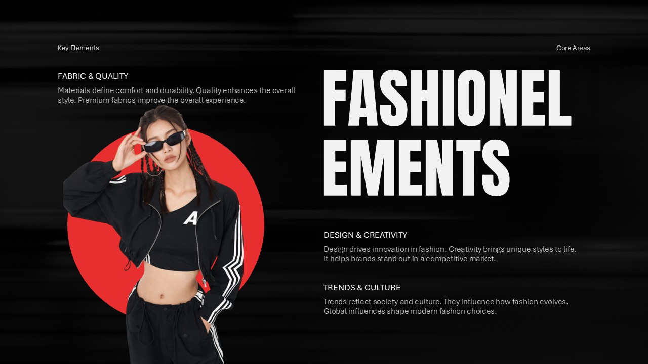Fashion Elements Template - Athletic streetwear model showcasing design creativity, trends, culture, and fabric quality
