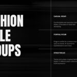 Fashion Groups Template - Organized breakdown of casual wear, formal wear, and streetwear categories with descriptions