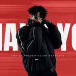 Fashion Thank You Template - Bold red conclusion slide with streetwear model creating memorable presentation finale