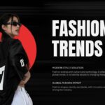 Fashion Trends Template - Model in graphic streetwear jacket paired with trend analysis and style evolution content