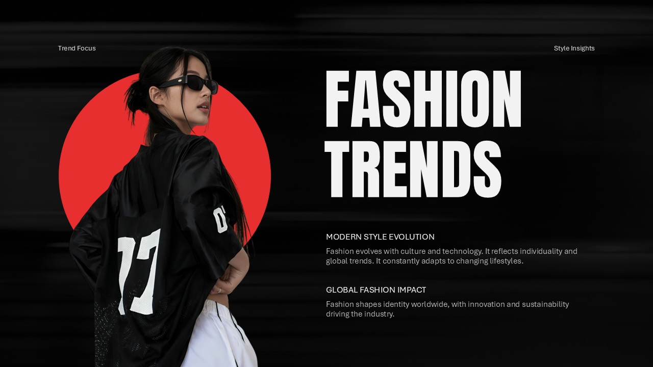 Fashion Trends Template - Model in graphic streetwear jacket paired with trend analysis and style evolution content