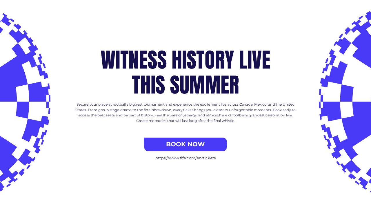 FIFA 2026 World Cup Template - Ticket booking slide to promote match attendance with call-to-action