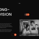 Glassmorphism Template - Vision statement slide combining aspirational text with team collaboration imagery