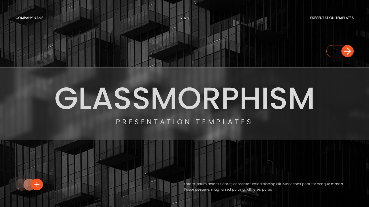 Glassmorphism Template - Modern cover slide with architectural background for professional business presentations