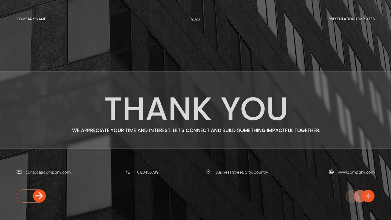Glassmorphism Template - Thank you closing slide with contact information and call-to-action