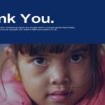 Global Migration Report Template - thank you slide with large white text and child portrait on blue background