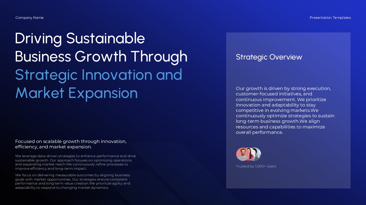 Growth Report Strategic Overview - Innovation strategy content with team photos and trust indicators for credibility
