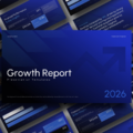 Growth Report Template - Dynamic preview showcasing business presentation slides in overlapping grid on blue gradient