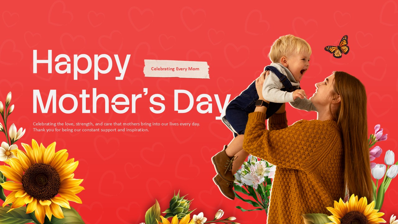 Happy Mothers Day Template - Main slide to present Mother's Day content with celebration theme