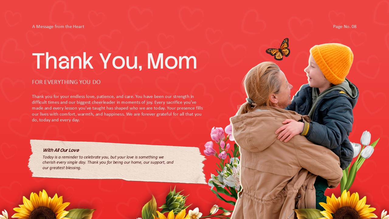 Happy Mothers Day Template - Gratitude slide to express appreciation for everything mothers do