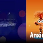 Inside Out Movie Template - Anxiety character slide with orange theme and worry trait analysis