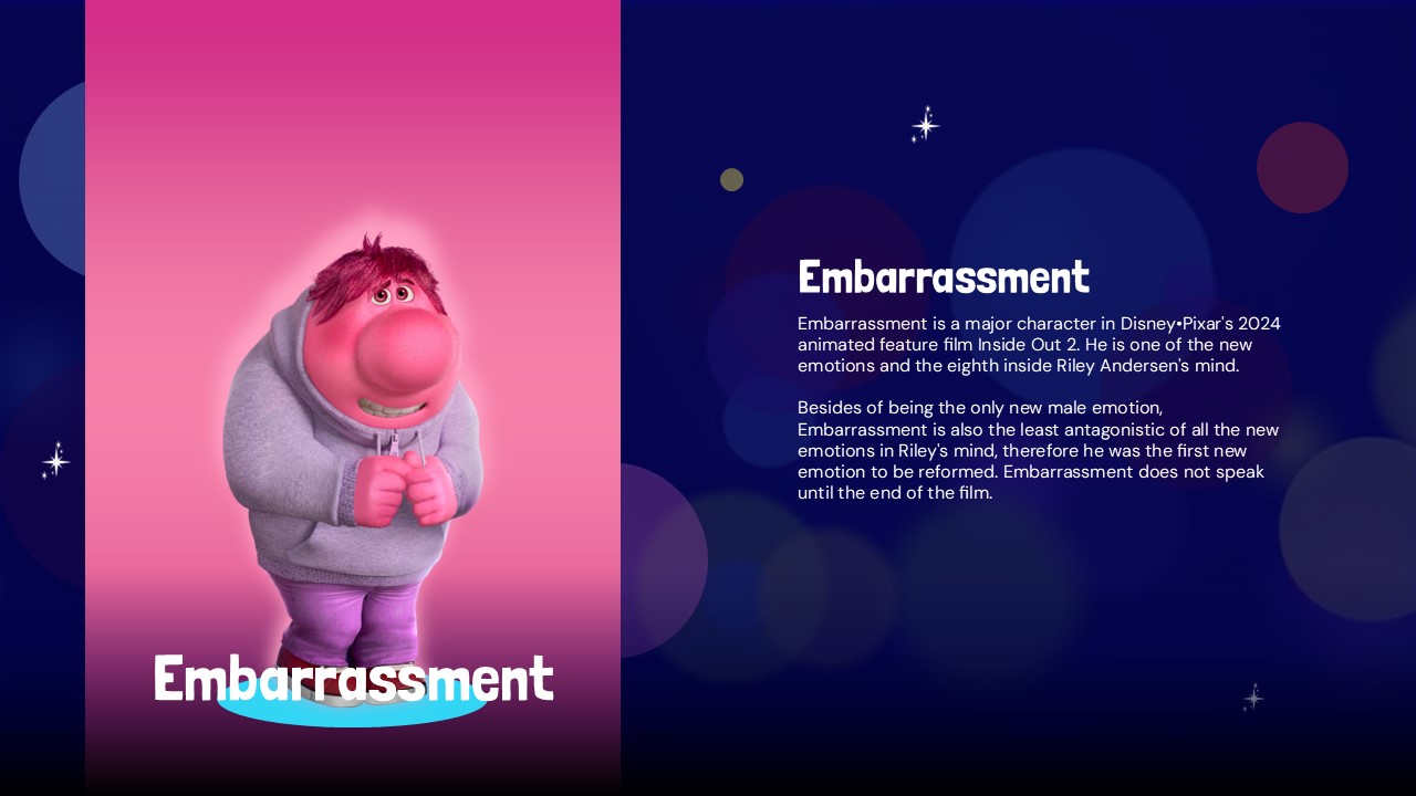 Inside Out Template - Embarrassment character with pink hoodie and social emotion description