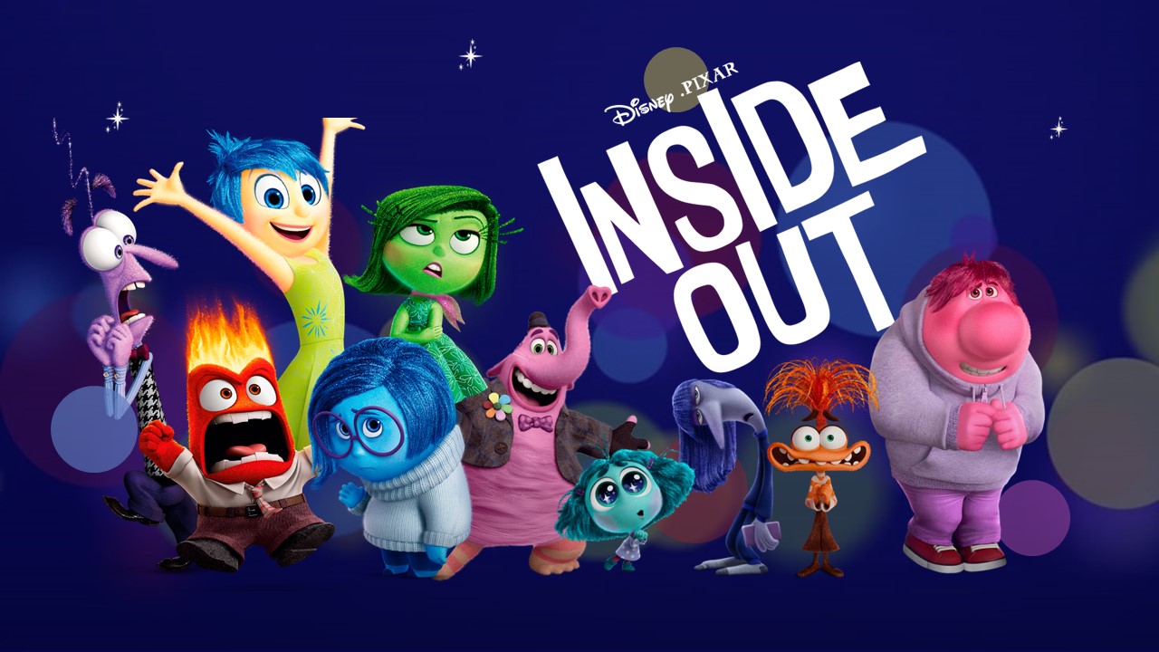 Inside Out Movie Template - Title slide with Disney Pixar characters on starry blue background
