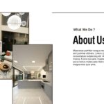 Interior Design Template - about us slide with kitchen and living room photos, company description text