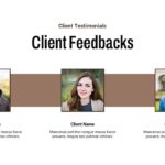 Interior Design Template - client feedback slide with three testimonial photos, client names and review text