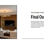 Interior Design Template - final outcome slide with completed living room photo, project results text